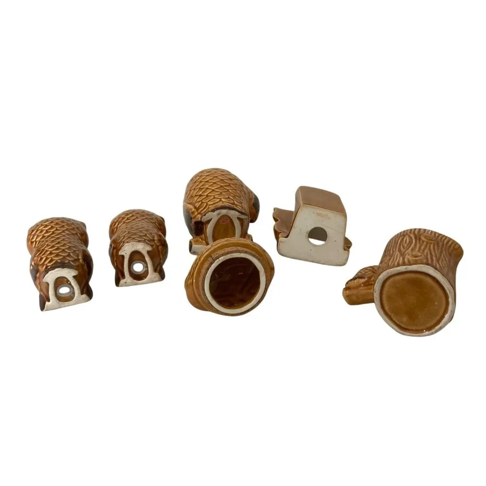 Vintage Owl Kitchen Set - Coffee Canister Creamer Salt & Pepper Napkin Holder